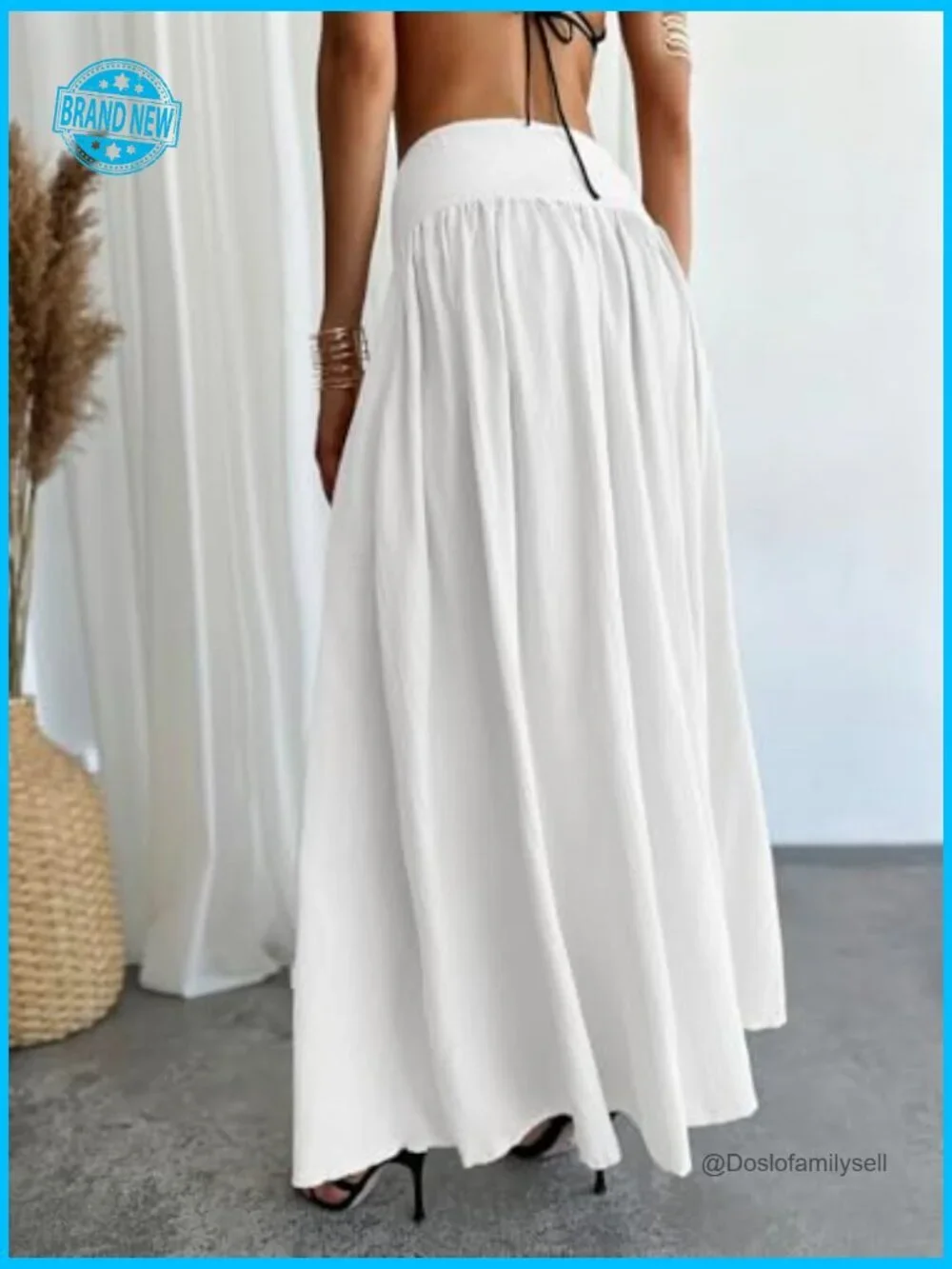 Pleated Flowy Maxi Skirt High Waist Long Skirt with Pocket Y2K